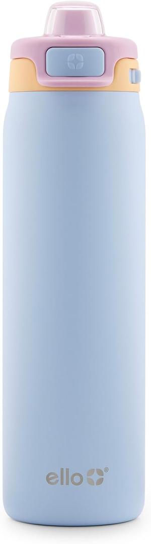 Ello Pop & Fill 22oz Stainless Steel Water Bottle with Quick Fill Technology, Double Walled and Vacuum Insulated Metal, Leak Proof Locking Lid, Sip and Chug, Reusable, BPA Free, Coastal Sunrise
