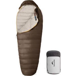 Naturehike 0 Degree Down Mummy Sleeping Bag for Adults, 650FP Cold Weather Backpacking Sleeping Bag with RDS Down, 12.5-38.8 Sleeping Bags for Camping, Hiking, 2025 Model (33.8-Regular, Brown)