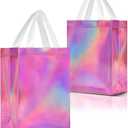 Nush Nush Pink Iridescent Gift Bags Medium Size  Set of 12 Holographic Pink Gift Bags With Handles - Reusable Goodie Bag for Bridal Shower Gifts, Birthday Party Favor, Baby Shower - 8x4x10