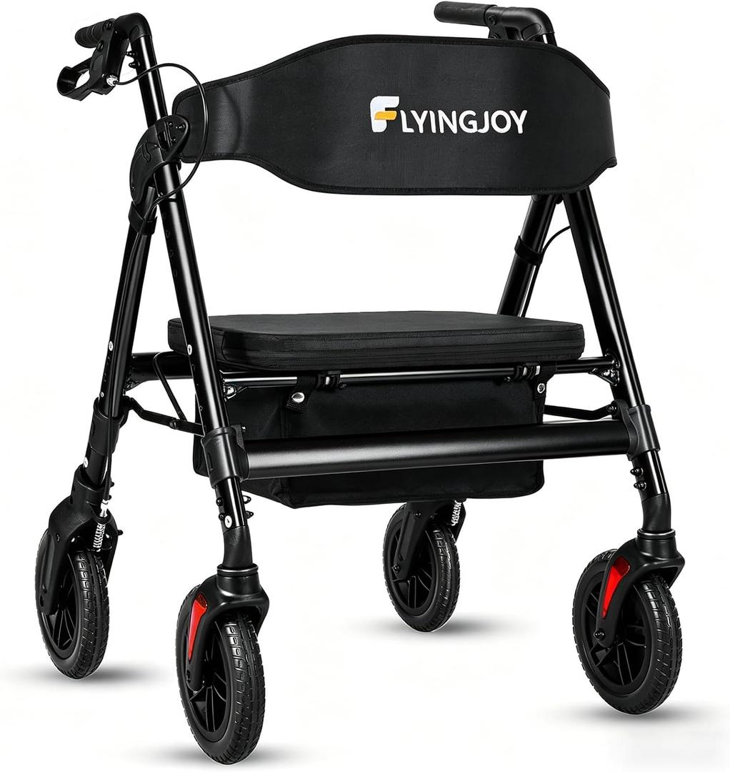 Walkers for Seniors with Seat,450Lbs Rolling Walker, 22" Extra-Wide Heavy-Duty All-Terrain Rollator Walker with Adjustable Height,Ergonomic Breathable Seat,Storage Bag,Foldable Mobility Aid For Adults