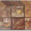 Vinyl Rectangular Placemats Set of 4 - Non Slip Place Mats Ideal for Indoor and Outdoor Dining Table - Washable and Heat Resistant Fall Placemats for Kitchen Tables (Coffee Tiles) (17 x 12 inches (Rectangular))