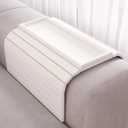 Sofa Arm Tray,Bamboo Folding Couch Arm Tray,Sofa Armrest Trays with Anti-Slip Pad for Drinks,Snacks,Phone,Remote ControlWhite
