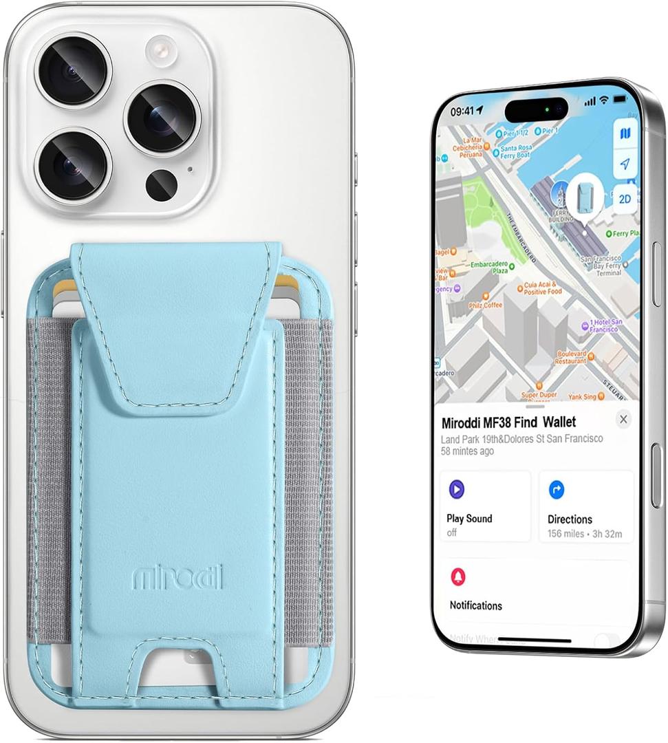 Miroddi for MagSafe Wallet, Works with Apple Find My, Magnetic Phone Wallet Tracker for iPhone 16/15/14/13/12 Series, Magnetic Card Holder with Privacy Flap, RFID Blocking, Fit 7 Cards, White Ice