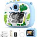 Kids Camera Instant Print, Kids Digital Camera with Photo Printing, Print Paper & 32GB Card, Kids Print Camera Birthday Gifts for Girls Boys 3 4 5 6 7 8 9 10 Year Old (Blue Dinosaur)