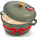 MUELLER HOME 6 Quart Enameled Cast Iron Pot Dutch Oven, Heavy-Duty, Oven-Safe up to 500° F & Across All Cooktops, Bread Pan with Lid & Knob, Cast Iron Cookware, Blue Kitchen Accessories, Thyme Green