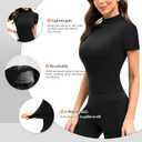 Womens Short Sleeve Workout Shirts Quarter Zip Sweatshirt Athletic Crop Workout Top Yoga Athletic Fit Shirt (Black)