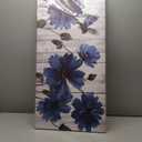 Wall Art Decor Blue Floral Canvas Wall Art Modern Daisy Print with Bird Living Room Decor Gray Wooden Board Background Framed Office Home Decor Size 20 x 40 in