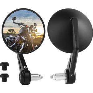 Bar End Mirrors - 7/8" Long CNC Handlebar Motorcycle Mirrors with Plugs for Z900RS Z650RS Vulcan S Eliminator SV650 XSR700 XSR900 CB750 Sportster Softail Dyna Road King Accessories (Black)