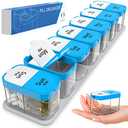 Extra Large Weekly Pill Organizer - XL Daily Pill Box - 7 Day Am Pm Pill Case Jumbo Pill Container for Supplements Big Pill Holder Twice A Day Oversized (Blue/White)