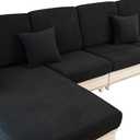 LA MEACK Couch Cushion Covers for Sectional Sofa L Shape Washable Separate Seat Chaise Couch Cover Stretch Sofa Slipcovers with 2 Pcs Pillowcases(3 Seater + 1 Chaise, Black)