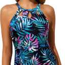 Tempt Me High Neck Tankini Top Backless Bathing Suit for Women Key Hole Swimsuit Swim Top Only (Blue, L)