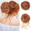 2PC Messy Bun Hair Piece Scrunchie Tousled Updo Hair Extensions Hair Bun Curly Wavy Ponytail Synthetic Chignon for Women Girls (Mix Copper Red)