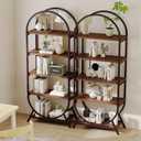 Bookshelf Arched Bookcase, 5 Tier Open Freestanding Display Shelf for Home Office, Living Room, Walnut
