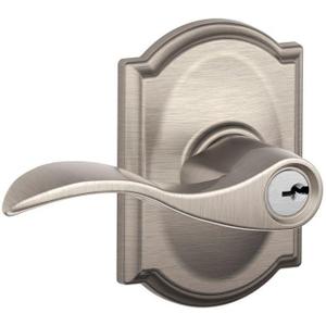 SCHLAGE F51A ACC 619 CAM Accent Lever with Camelot Trim Keyed Entry Lock, Satin Nickel
