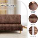 ANARACHON Leather-Like Stretch Futon Slipcover, Armless Jackknife Sofa Cover for 47"-61" Back, Faux Leather Texture Furniture Protector, Machine Washable, Pet & Kids Friendly (Medium, Light Brown)