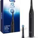 Oral-B Rechargeable Electric Toothbrush, iO2 Starter Kit, 3 Cleaning Modes, Automatic Pressure Sensor to Protect Gums, 2 Brush Heads, Night Black