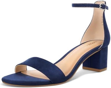 PIZZ ANNU Women's Low Block Chunky Heels Sandals Comfortable Open Toe Ankle Strap Party Dress Pump Shoes Strappy Buckle Heeled Sandal with 2 Inches Tall Thick Heel Design.7,5