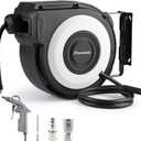 Enclosed Retractable Air Hose Reel, 3/8 Inch x 50+5 Ft Hybrid Hose Air Compressor Hose Reel in Max 300 PSI Design, 180Swivel Bracket Quick Coupler(Black)