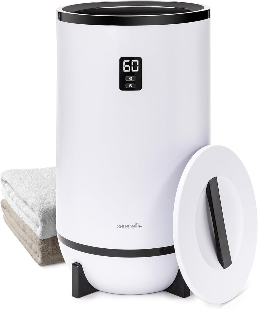 SereneLife Towel Warmer Bucket Style  Portable Blanket Heater for Spa and Bathroom, Large Capacity, Customizable Fragrance, Auto Shut-Off, Fits 2 Large Towels or Blankets, One-Touch Control, Black