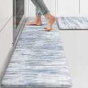 KIMODE Anti Fatigue Kitchen Mats 17"x47"+17"x29", Abstract Kitchen Rugs Sets of 2, Non Slip Kitchen Mats for Floor, Cushioned Comfort Standing Mats for Sink, Laundry, Office, Desk Multi-Blue