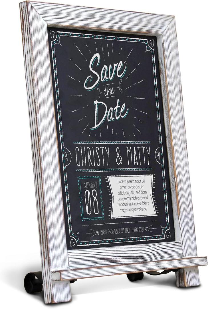 HBCY Creations Rustic Whitewash Tabletop Chalkboard Sign / Hanging Magnetic Wall Chalkboard / Small Countertop Easel / Kitchen Memo Board, 9.5" x 14", for Weddings, Birthdays, Baby Announcements