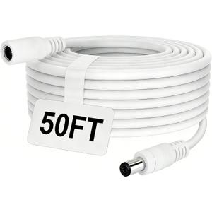 12V DC Power Extension Cable 50ft 2.1mm x 5.5mm Plug Compatible with 12V Power Adapter for Home CCTV Security Camera IP Camera DVR NVR White