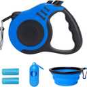 Retractable Dog Leash Automatic Telescopic Tractor Dog Tape, Pet Tape 10/16 FT Durable and Convenient, with Folding Bowl, Dispenser, Rubbish Bags, Suitable for Small and Medium Dogs (Blue Set, S)
