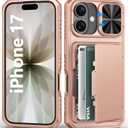 BXYJY for iPhone 17 Case Wallet, Card Holder (4-5 Cards), Slide Camera Cover, Military Grade Protection, Rugged Women Girly Men Shockproof Hard Protective Phone Case for iPhone 17 6.3", Rose Gold