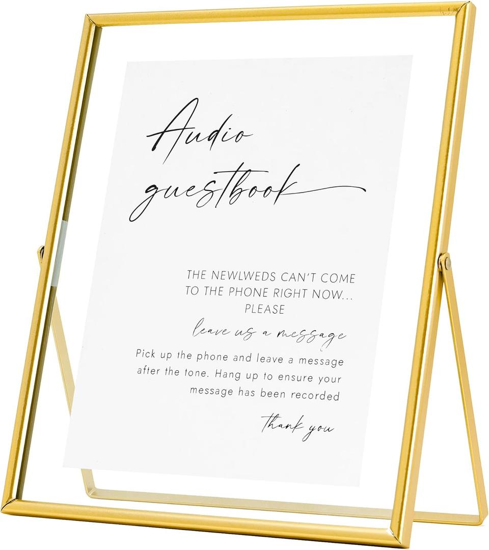 Calculs Gold Glass Picture Floating Frames 10x8 inches for Party Table Decoration Sign Wedding Inspo Audio Guest Book Welcome Sign Holder for Photobooth