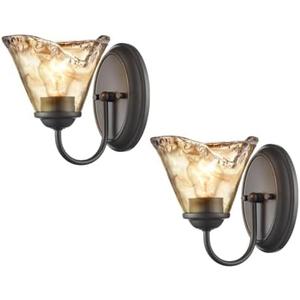 DANSEER Rustic Finish Wall Sconce Vintage Vanity Light with Amber Glow Glass Shade for Bathroom Living Room Hallway Staircase Set of 2