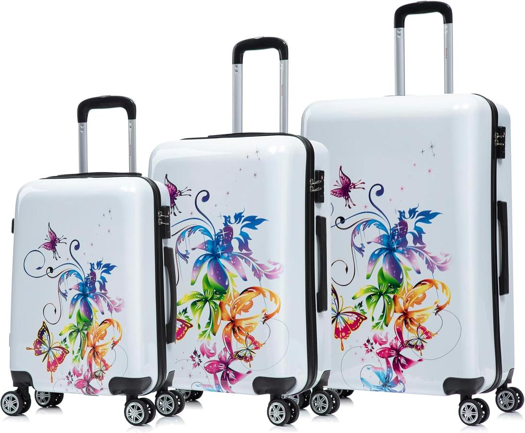 InUSA Fusion Print Luggage with Spinner Wheels | Durable Lightweight Hardside Suitcase | Travel Bag with Handle and Trolley | (20in, 24in, 28in) 3 Piece Set
