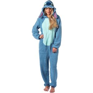 Disney Lilo And Stitch Adult Unisex Stitch Costume Sherpa Fleece One Piece Pajama Union Suit (Blue)