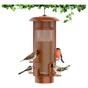 Metal Squirrel Proof Bird Feeder,Bird Feeders for Outdoors,Weight Activated Squirrel Proof Wild Bird Feeders with Finch Cardinal Chickadee,Large Capacity,Weatherproof and Durable,Reddish Brown