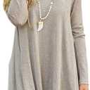 Women's Tops Long Sleeve Lace Scoop Neck A-line Tunic Blouse (Beige, M)