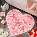 Dunzy Valentine's Day Bathroom Rug Pink Bow Heart Shaped Bath Mat Coquette Tufted Bath Mat Valentines Bathroom Decor Nonslip Washable Shower Rug for Bathrooms Bedroom Home Kitchen