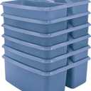 Teacher Created Resources Slate Blue Portable Plastic Storage Caddy 6-Pack for Classrooms, Kids Room, and Office Organization, 3 Compartments