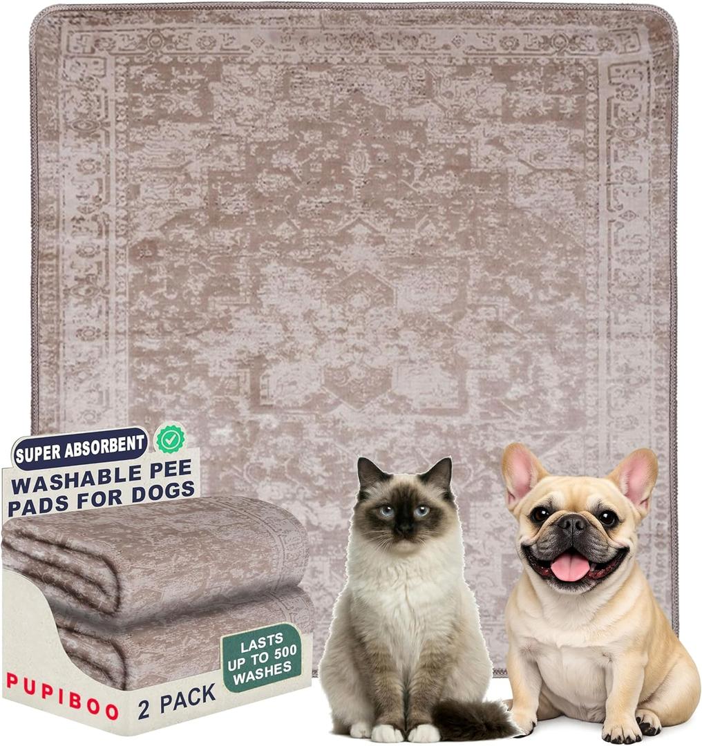 PUPIBOO Washable Pee Pads for Dogs and Cats - Super Absorbent Reusable Puppy Training Pads - 100% Waterproof, Leak-Proof & Non-Slip Whelping Pads for Pet Housebreaking (36 x 36 Inch (Pack of 2), Taupe)