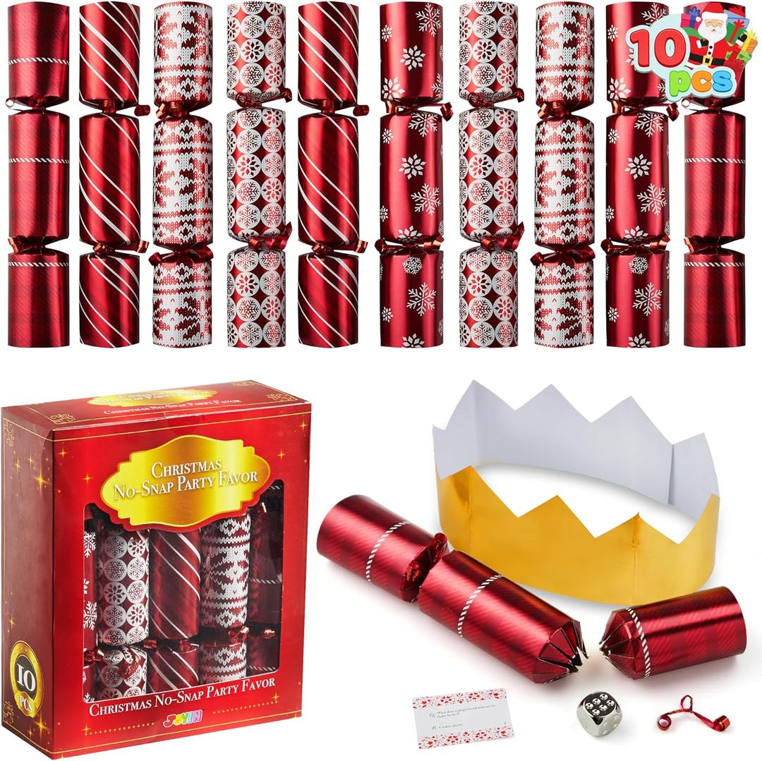 JOYIN 10 Pack Christmas Party Favor Non-Snap Red Deluxe Snowflake Design Party Table Favors with Holiday Party Favor Supplies for Kids and Adults, Christmas Parties, Dinners and Holidays