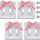 DoubleFill 4 Pcs Pink Bow Light Switch Covers Cute Pink Bow Outlet Covers 3D Decor Duplex Receptacle Wall Plates Preppy Room Decor for Women(4.5 X 4.5,Square)