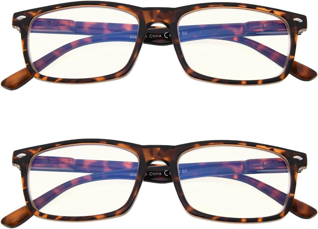 Eyekepper 2 Pack Anti Blue Light Glasses for Men Blue Light Blocking Glasses for Computer Eyestrain, Tortoiseshell