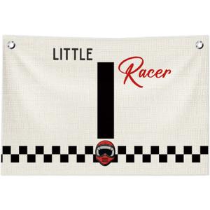 2 x Toddler Boy Room Wall Decor,Name Sign Banner for Personalized Baby Boy Christmas Gifts,Little Racer Canvas Banner for Nursery Toddler Little Boy Bedroom Playroom,Initial I Gift,20x30 in