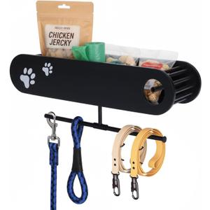 Geyecete Dog Leash Holder for Wall Dogs Hooks for Wall Pet Stuff Organizer with Shelf Storage, Key Holder, Hangers Organizer Rack for Dog Leashes etc