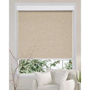 Persilux Free-Stop Cordless 100% Blackout Roller Shades for Indoor Windows, Natural Woven Fabric UV Protection Privacy Thermal Insulated Roller Window Shades for Home, Bedroom, Khaki 31" W x 72" H (Khaki (100% Blackout))