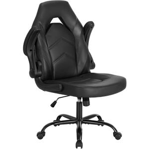Sweetcrispy Computer Gaming Desk Chair - Big Tall Ergonomic Lumbar Support with Flip-up Armrest and 360 Swivel Wheels, PU Leather Height Adjustable, for Home and Office, Black