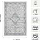 Rugxara 6x9 Washable Area Rug for Living Room, Vintage Large Boho Rugs for Office, Dining Room, Kids Room, Farmhouse, Durable Low Pile Non Slip Carpet for High Traffic Areas, Blue Quartz
