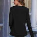 Long Sleeve Shirts for Women V Neck Loose Sweaters Casual Fall Tops Fashion Clothes 2025 (Black, L)