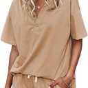 CORSKI Women's Short Sleeve Sweatsuit Sets Lounge 2 Piece V Neck Tracksuit Casual Loose Fit Outfits M