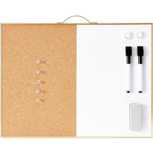 TSJ OFFICE Small Combination Board - 12" X 16" Portable Aluminum Gold Framed Magnetic Dry Erase Board for Wall, Small Bulletin Cork Board with Holder for Office, Home and School