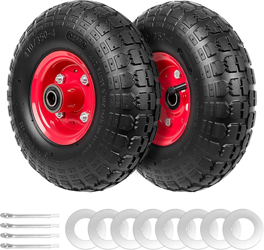 4.10/3.50-4 Tire and Wheel, 10" Air-Filled Tires Wheels with 5/8" Axle Bore Hole for Hand Truck, Garden Cart, Wagon, Dolly, Generator, Trolley, 2 Pack Utility Cart Wheels
