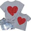 Mommy and Me Valentines Shirts Heart Graphic T-Shirt Family Matching Outfits Mom and Girls Valentine Gift Tee Tops (M)
